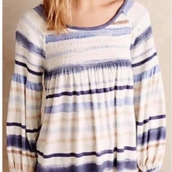 Anthropologie Meadow Rue Patriotic Red and Blue Long Sleeve Striped Tee L - Picture 2 of 4